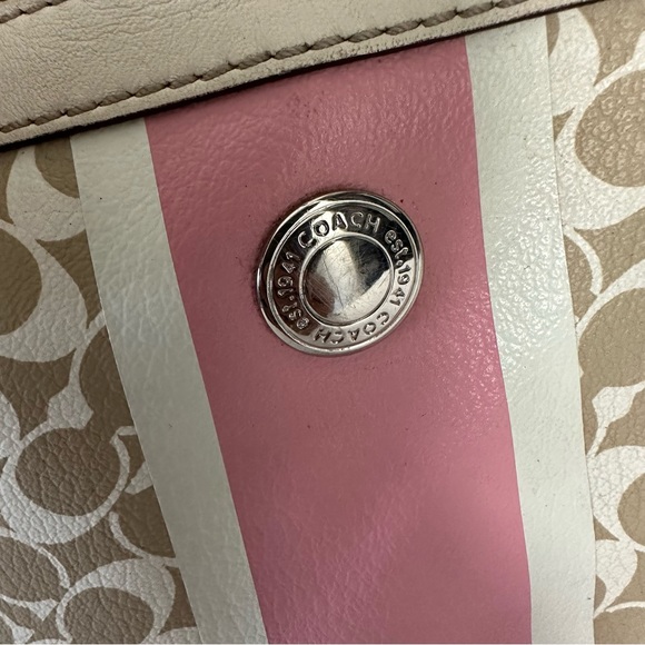Coach Chelsea Heritage Stripe Diaper Multi-Use Bag Pink Beige Large - Picture 10 of 16